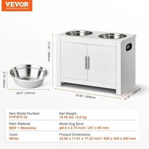 White Pet Feeding Station with Stainless Steel Bowls